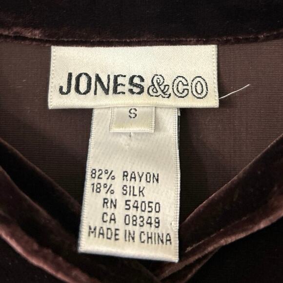 JONES & CO Vintage Silk Blend Chocolate Brown Velvet Oversized Button Down Top S - Picture 9 of 10